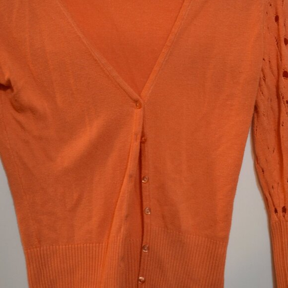 SELA Israel Viscose-Silk Orange Thin Knit 3/4 Button-Down V-Neck Jacket S - Picture 2 of 6